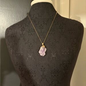 💜 Gold Necklace with Lavender Faux Amethyst Pendant